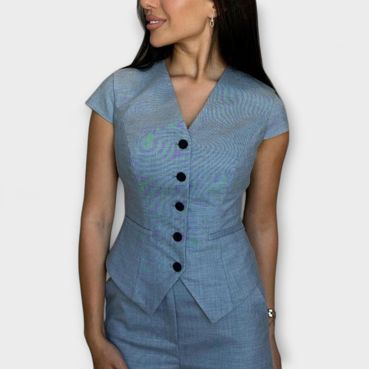 Ivy - Tyylikäs V-pääntie Toppi ja Housut Setti