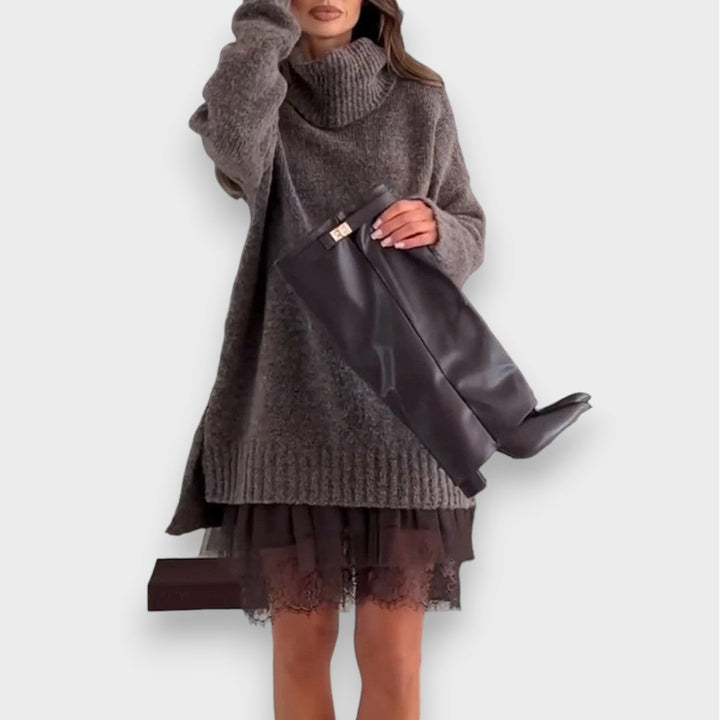 Luna | Toiminnallinen vapaa-ajan asu pitsisellä korkean kauluksen neuleella