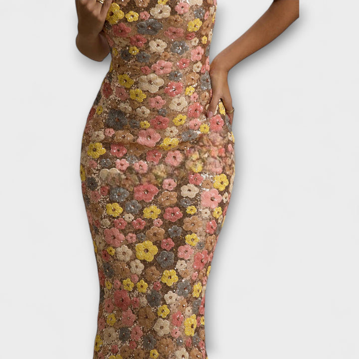 Oakley - Maxi Mekko Kukka Paljeteilla 80-luvun Tyylillä