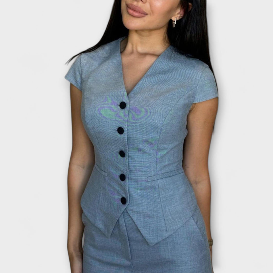 Ivy - Tyylikäs V-pääntie Toppi ja Housut Setti