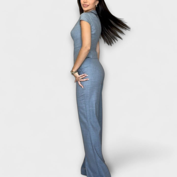 Ivy - Tyylikäs V-pääntie Toppi ja Housut Setti