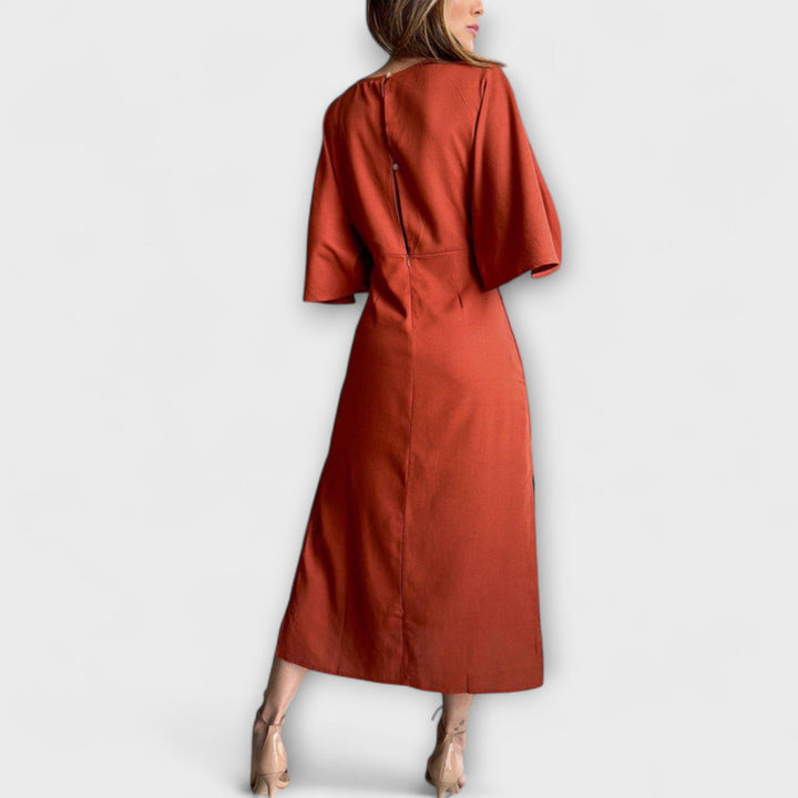 Holly - Rentokäytävä Mekko V-aukkolla Puuvilla-Liinasekoitteesta Nauhalla