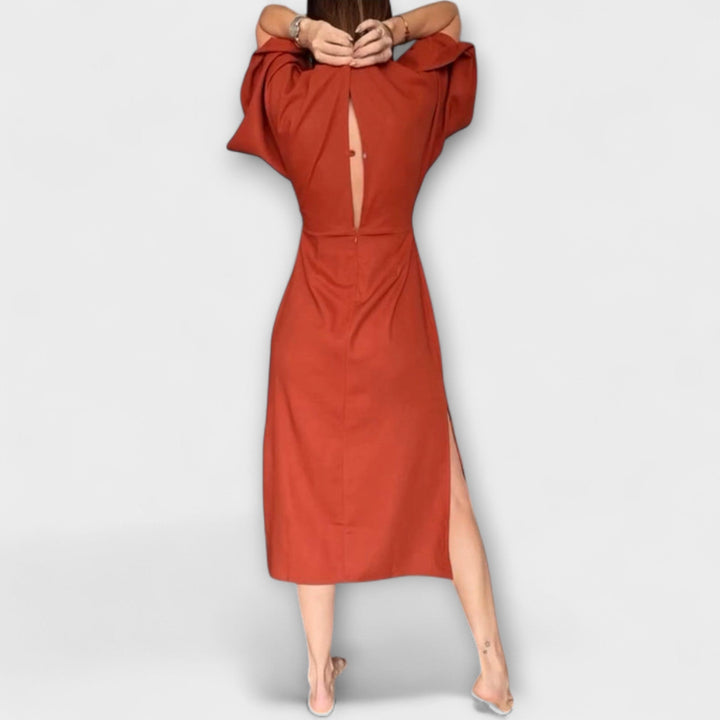 Holly - Rentokäytävä Mekko V-aukkolla Puuvilla-Liinasekoitteesta Nauhalla