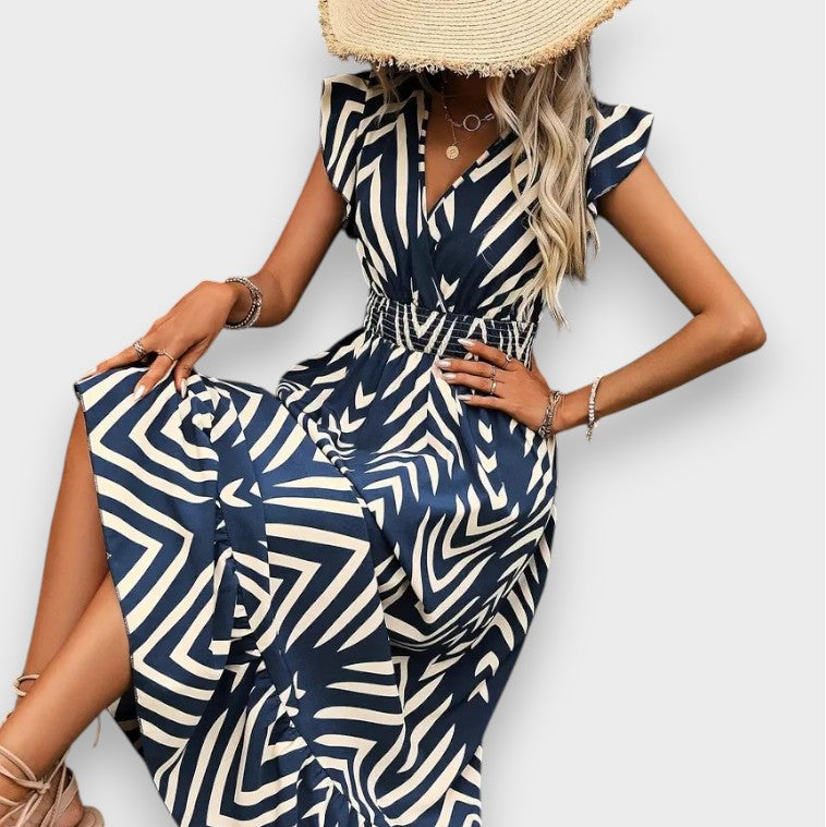 Milena | Mekko Allover Printillä ja Rypytetyllä Vyötäröllä