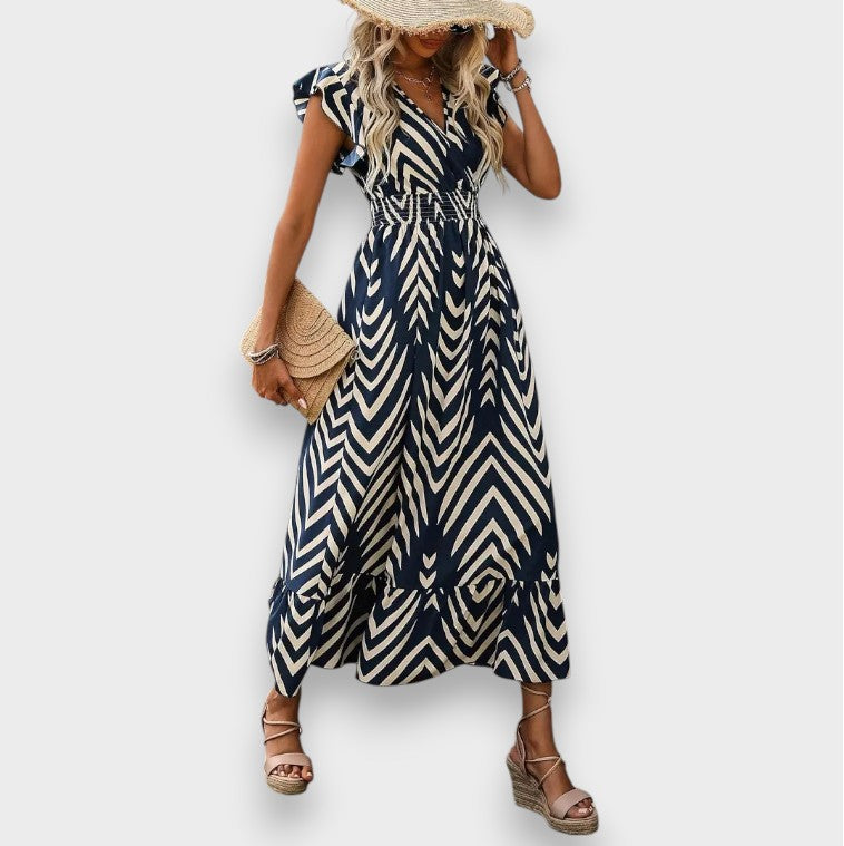 Milena | Mekko Allover Printillä ja Rypytetyllä Vyötäröllä