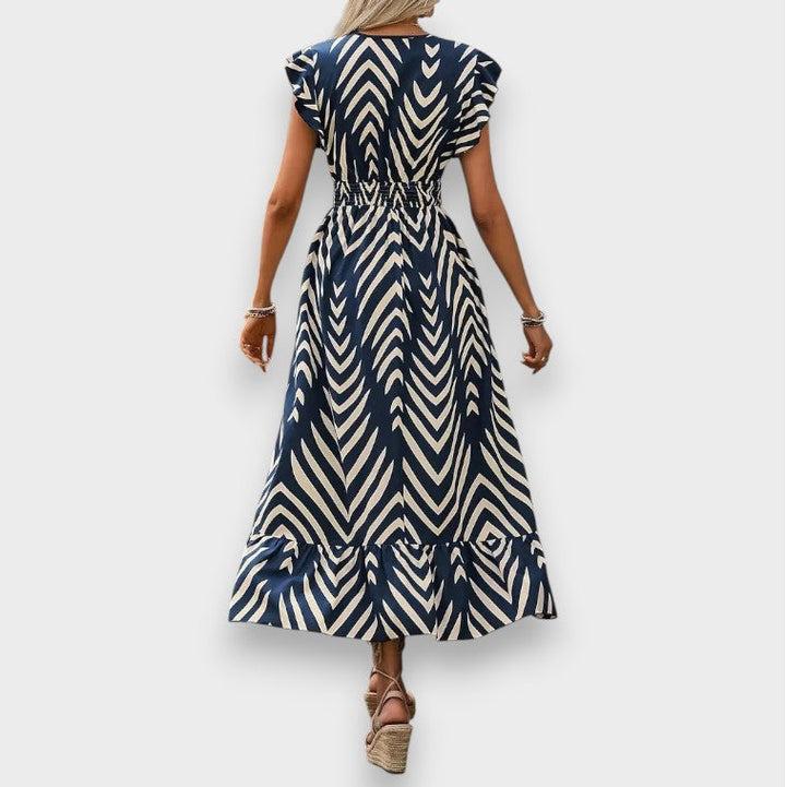 Milena | Mekko Allover Printillä ja Rypytetyllä Vyötäröllä